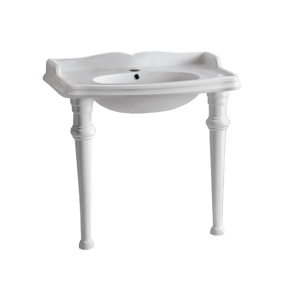 Isabella Collection 40" Rectangular Console with integrated oval bowl, backsplash, ceramic leg support and chrome overflow