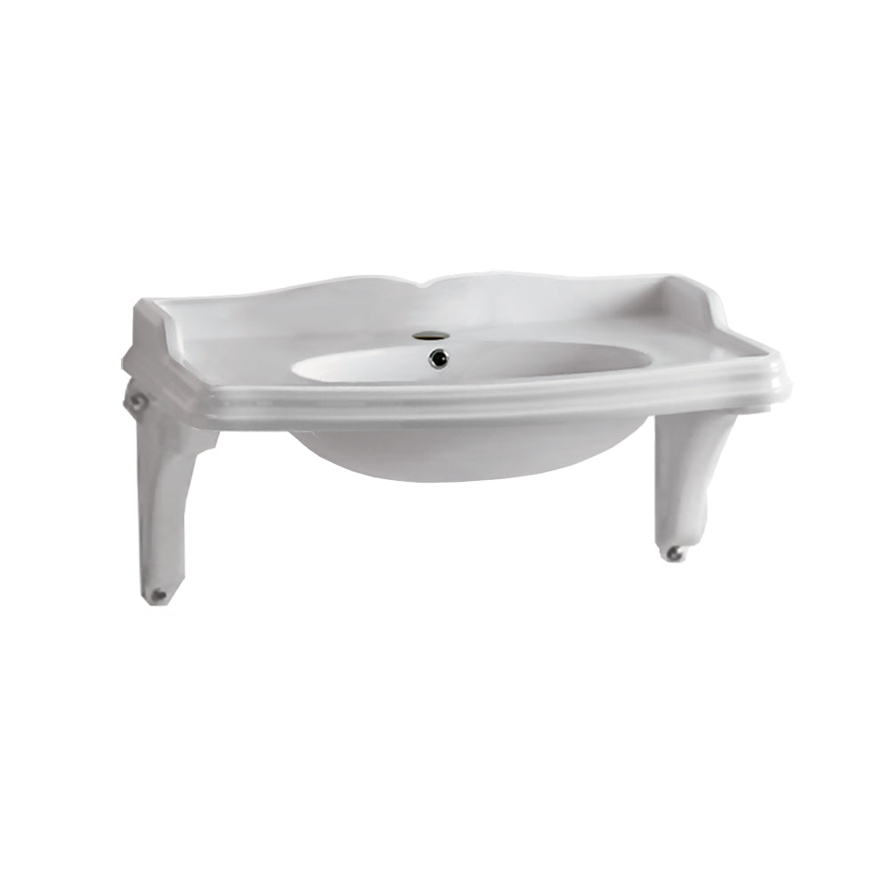 Isabella Collection 40" Large Rectangular Wall Mount Basin with Integrated Oval Bowl and Ceramic Shelf Supports