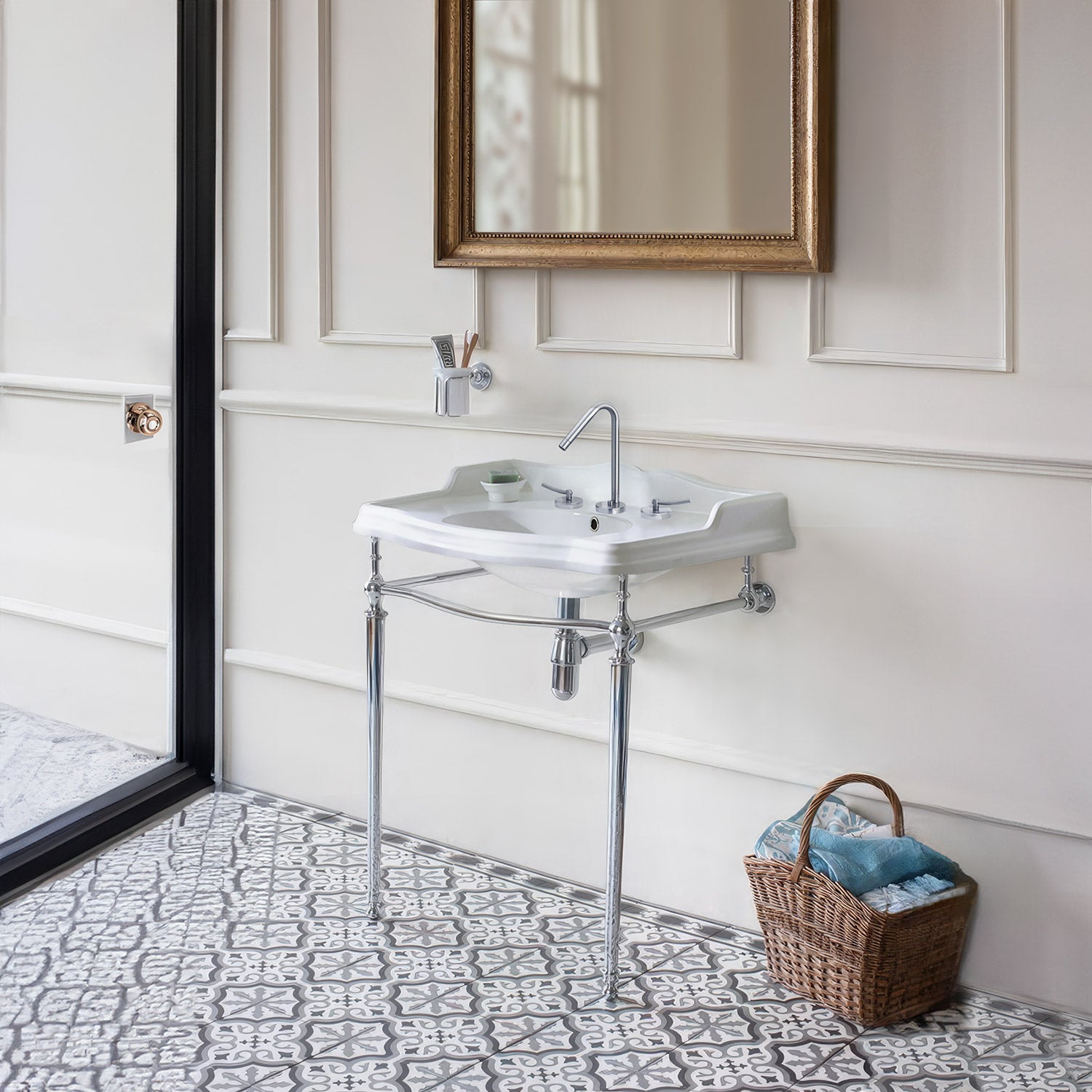 35" Large Rectangular Wall Mount Console Sink with Front Towel Bar