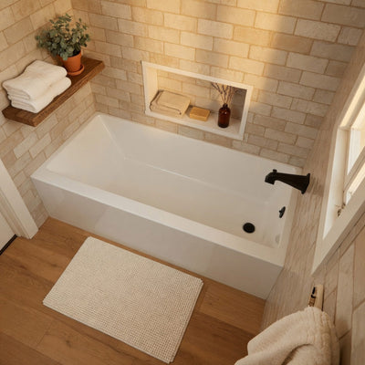 Alcove soaking bathtub with drain hole options