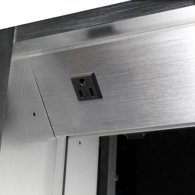Anodized aluminum recessed single mirrored door medicine cabinet with outlet, defogger, led power button and dimmer for light