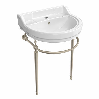 22" console sink with semi-circular bowl, solid brass leg supports and front towel bar