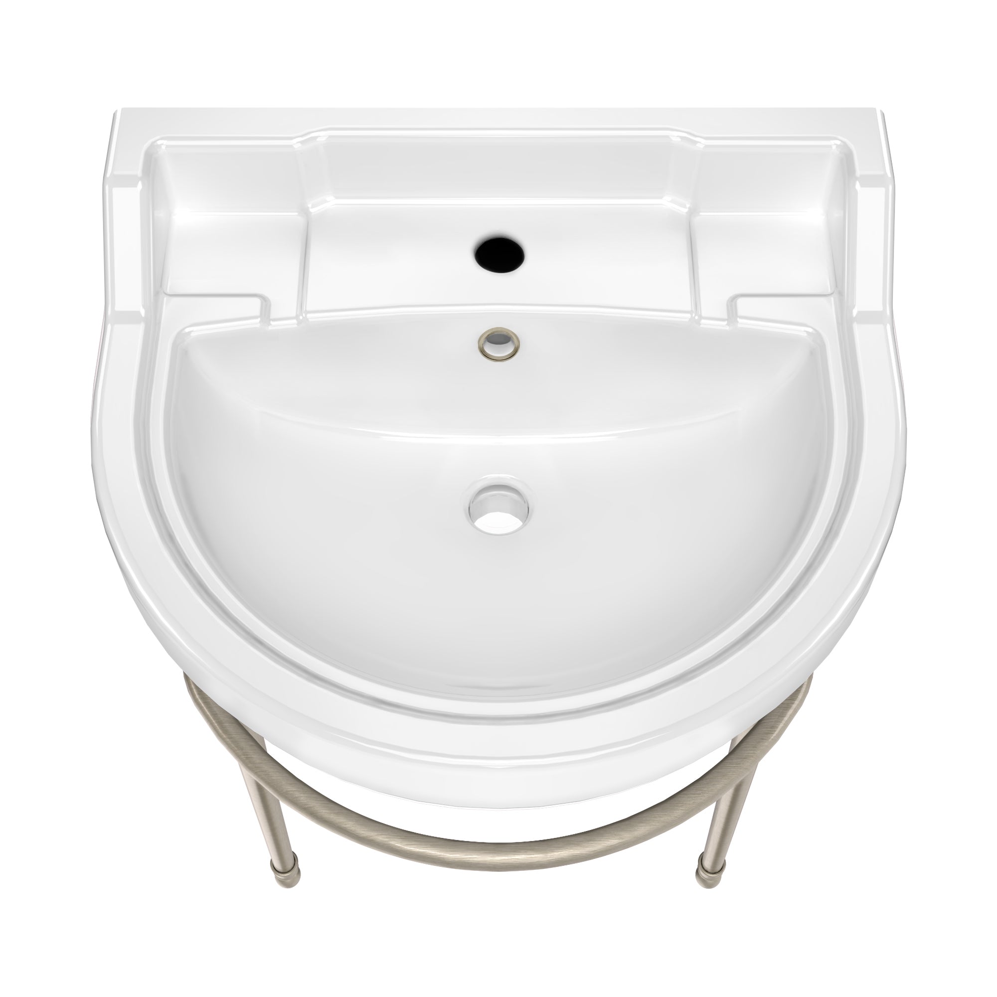 22" console sink with semi-circular bowl, solid brass leg supports and front towel bar