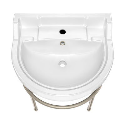 22" console sink with semi-circular bowl, solid brass leg supports and front towel bar