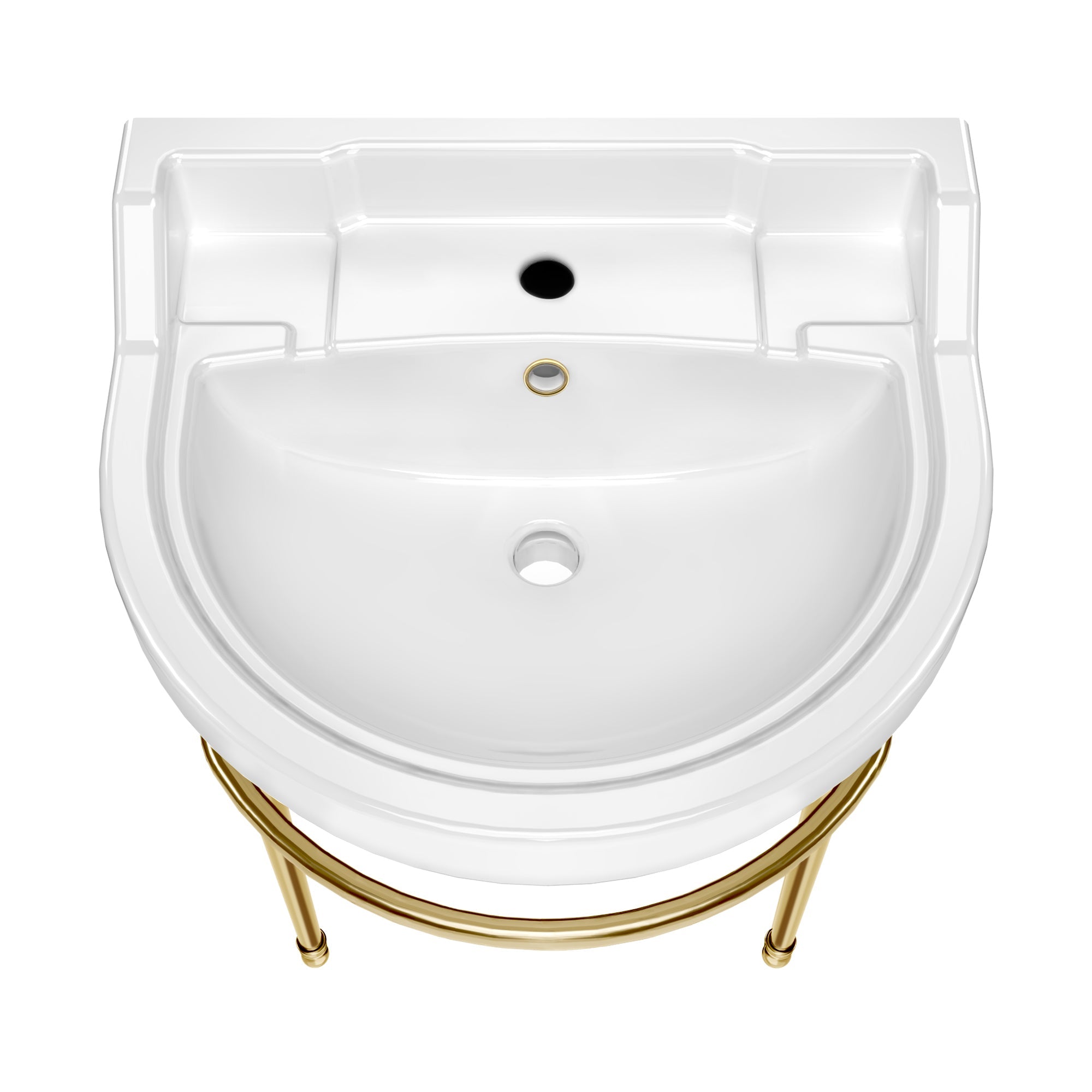 22" console sink with semi-circular bowl, solid brass leg supports and front towel bar