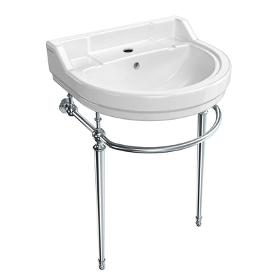 22" console sink with semi-circular bowl, solid brass leg supports and front towel bar