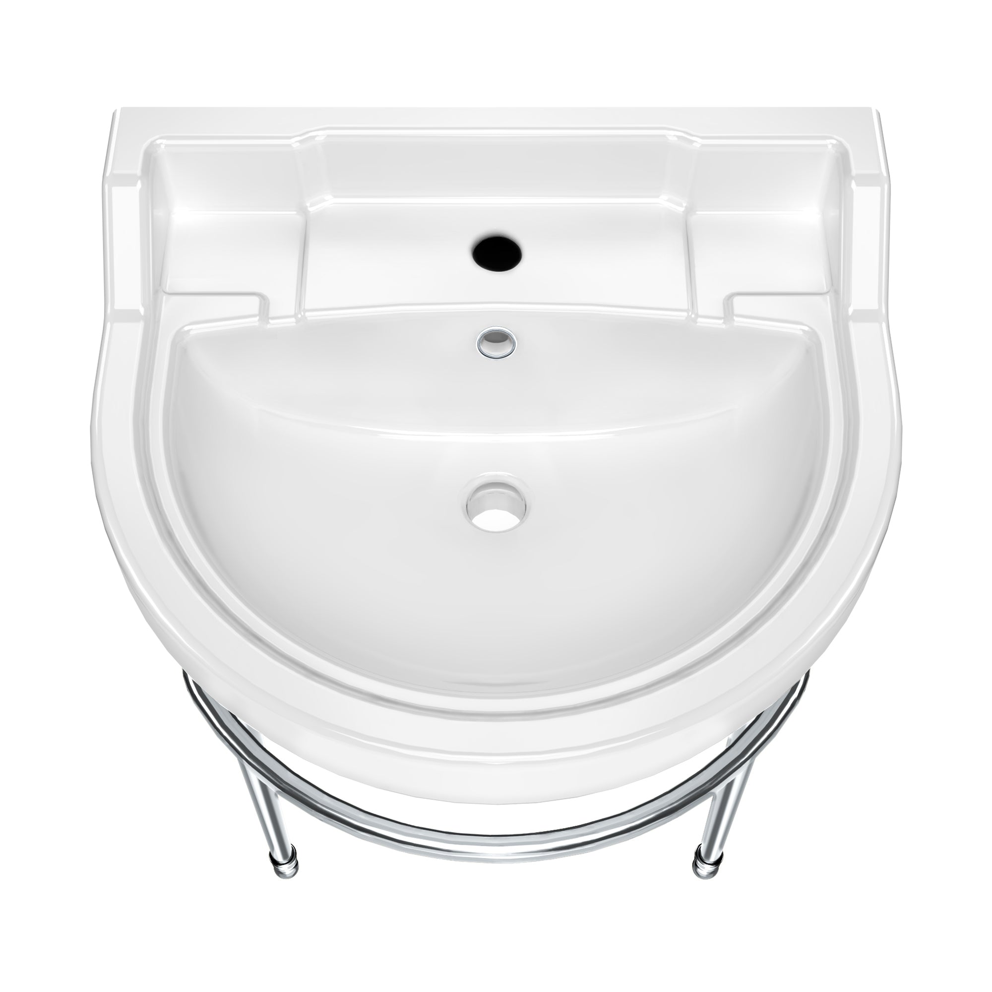 22" console sink with semi-circular bowl, solid brass leg supports and front towel bar