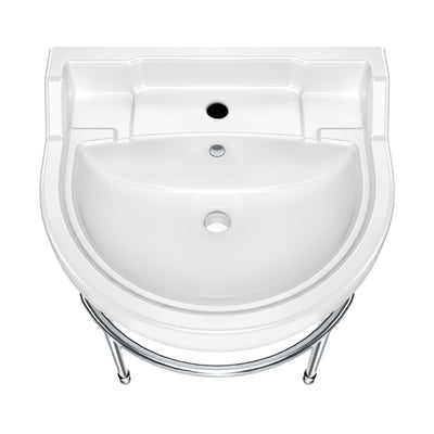 22" console sink with semi-circular bowl, solid brass leg supports and front towel bar