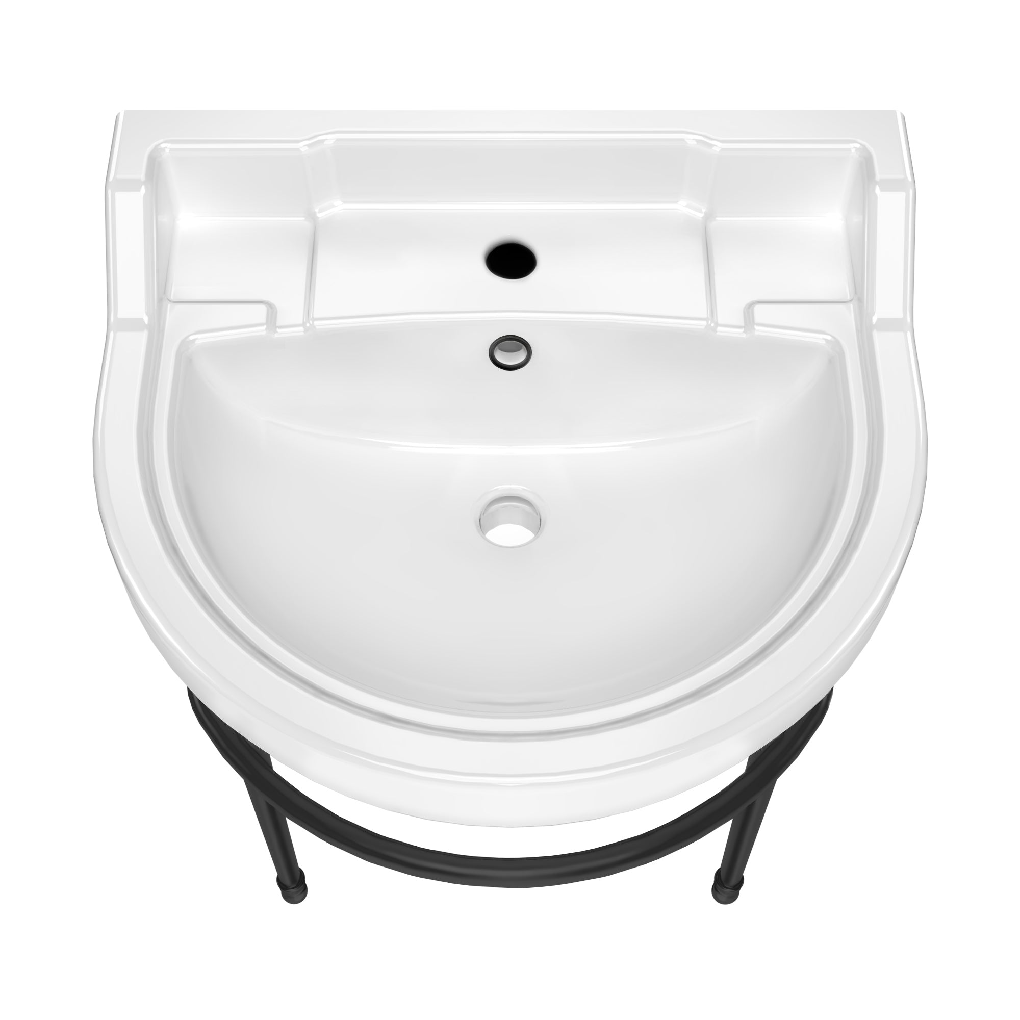 22" console sink with semi-circular bowl, solid brass leg supports and front towel bar