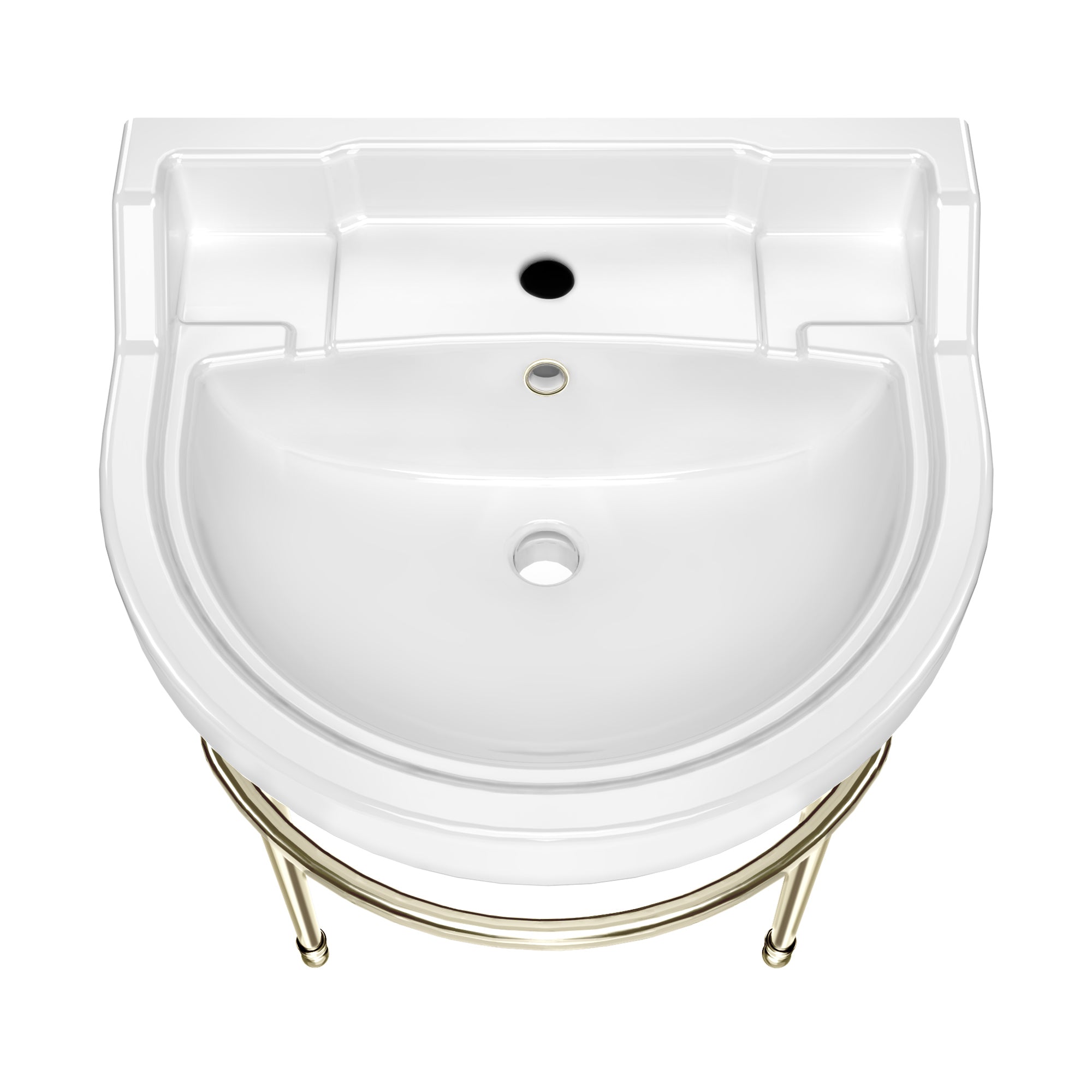22" console sink with semi-circular bowl, solid brass leg supports and front towel bar