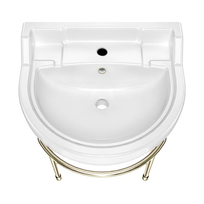 22" console sink with semi-circular bowl, solid brass leg supports and front towel bar