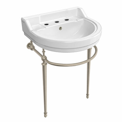 22" console sink with semi-circular bowl, solid brass leg supports and front towel bar