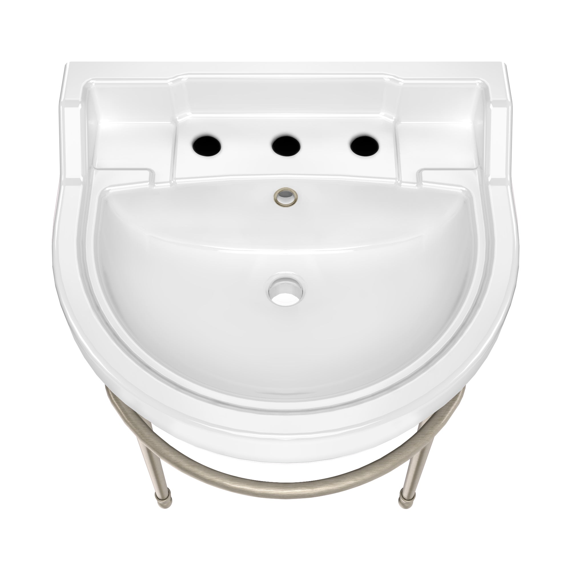22" console sink with semi-circular bowl, solid brass leg supports and front towel bar