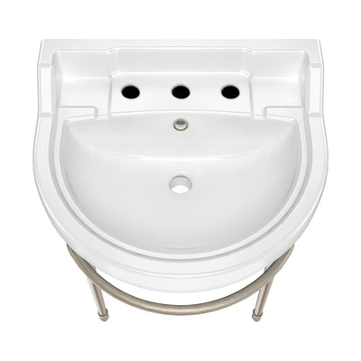 22" console sink with semi-circular bowl, solid brass leg supports and front towel bar
