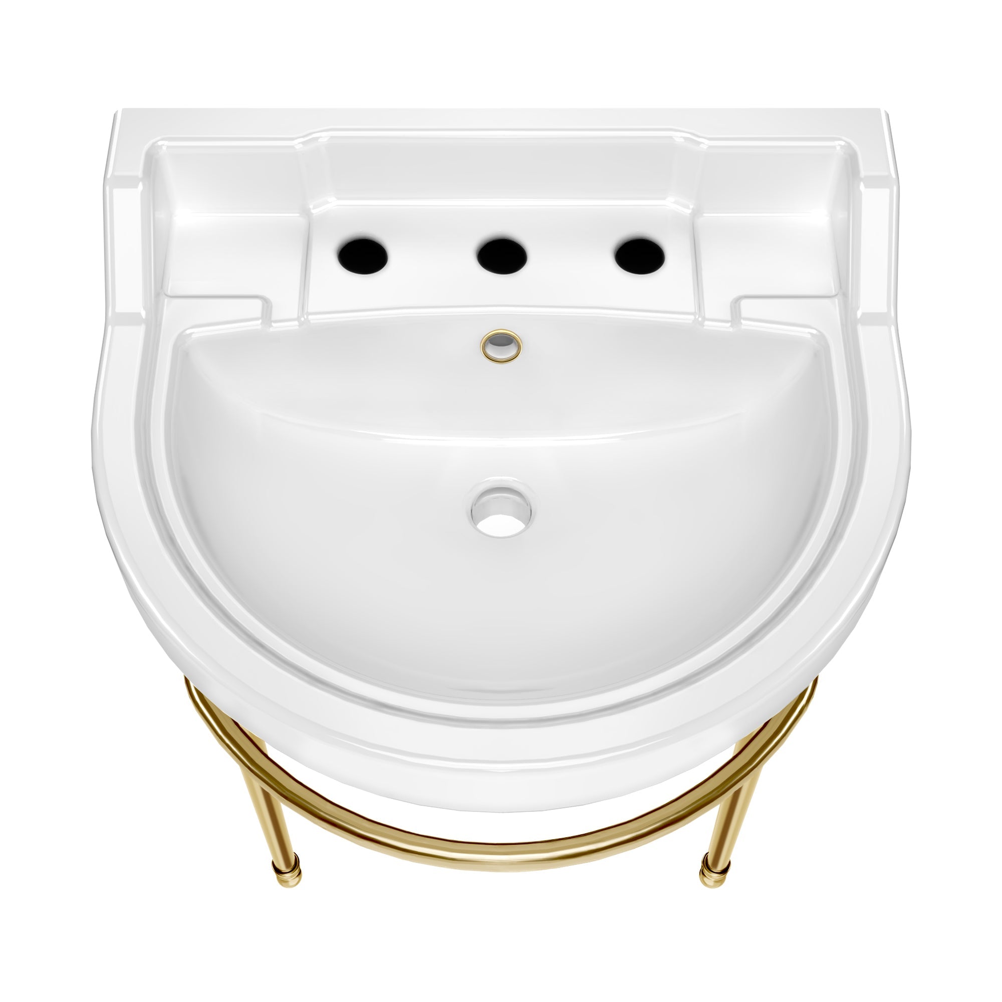 22" console sink with semi-circular bowl, solid brass leg supports and front towel bar