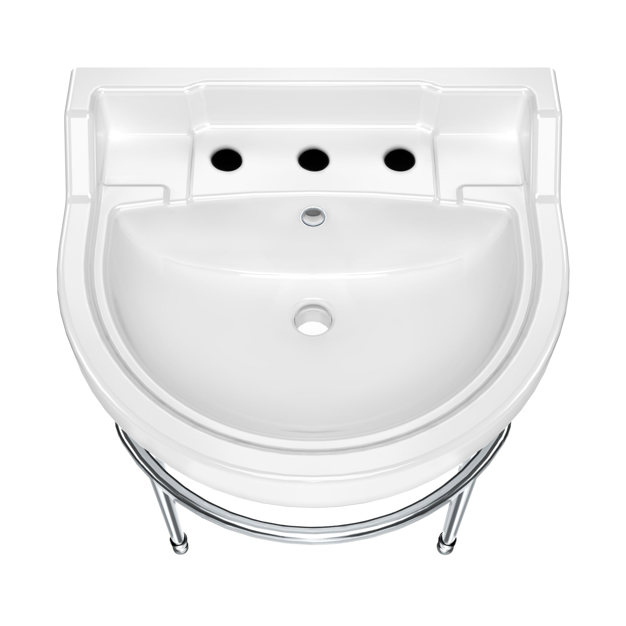 22" console sink with semi-circular bowl, solid brass leg supports and front towel bar