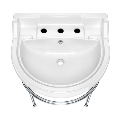 22" console sink with semi-circular bowl, solid brass leg supports and front towel bar