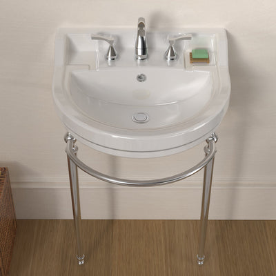 22" console sink with semi-circular bowl, solid brass leg supports and front towel bar