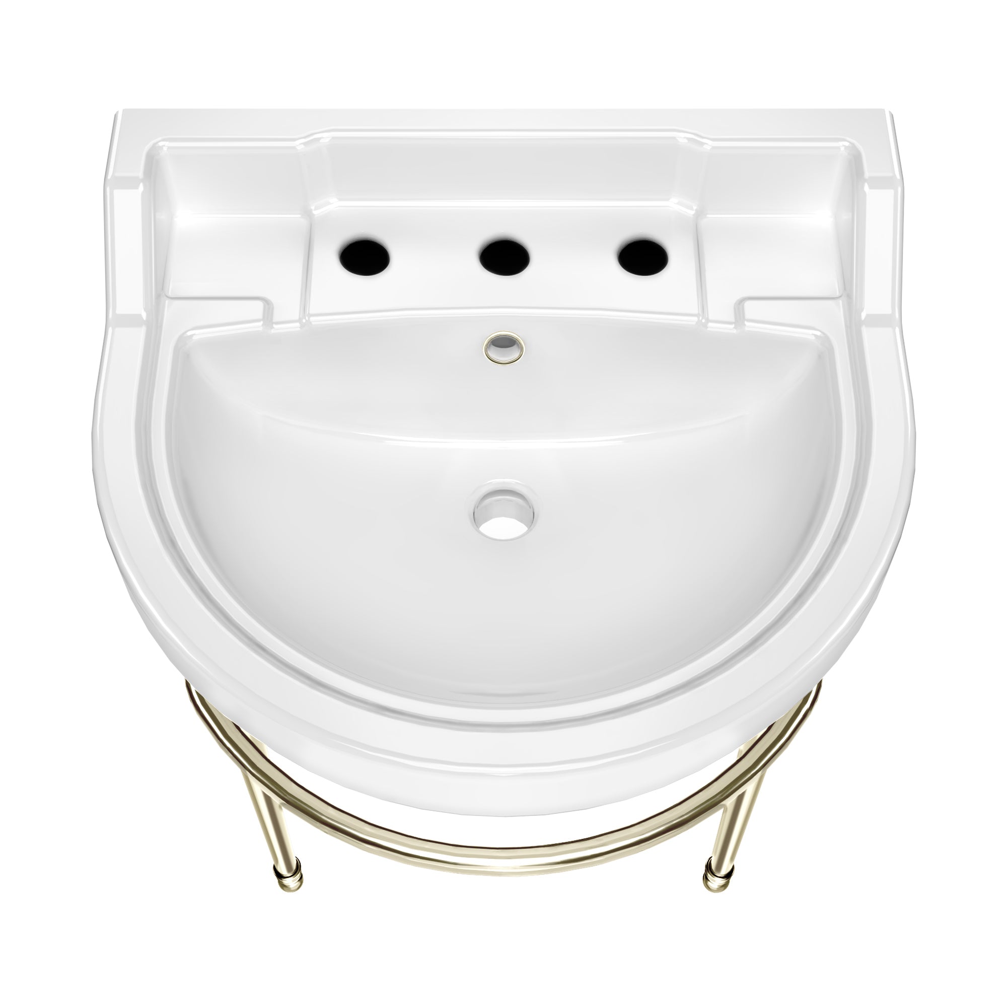 22" console sink with semi-circular bowl, solid brass leg supports and front towel bar