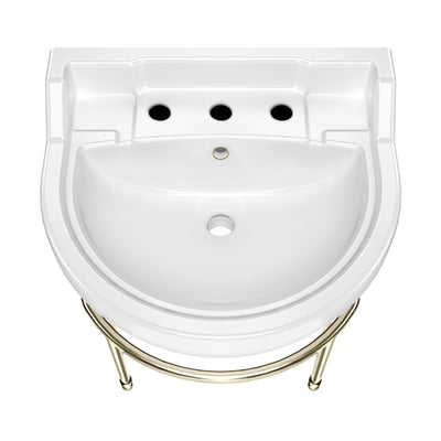 22" console sink with semi-circular bowl, solid brass leg supports and front towel bar