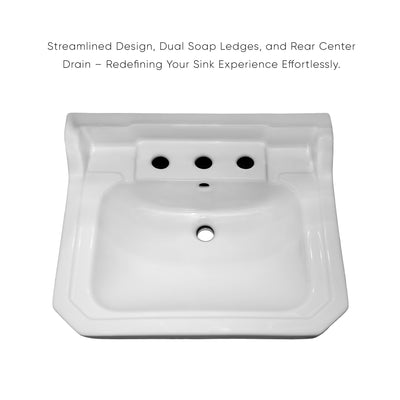 24" console sink with integrated rectangular bowl, Solid Brass leg supports and side towel bar