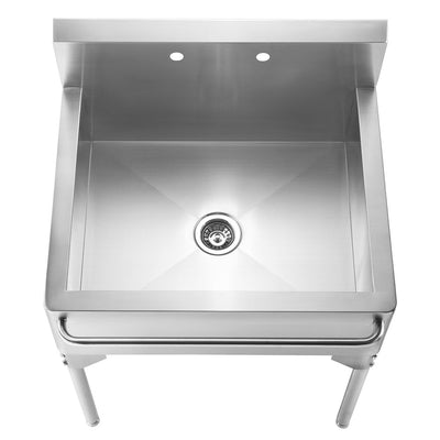 30" Pearlhaus Stainless steel single bowl freestanding utility sink with towel bar