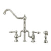 Bridge Faucet with Long Traditional Swivel Spout, Lever Handles and Solid Brass Side Spray