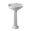 23" Traditional Pedestal with an Integrated small oval bowl, Backsplash, Dual Soap Ledges, and Decorative Trim