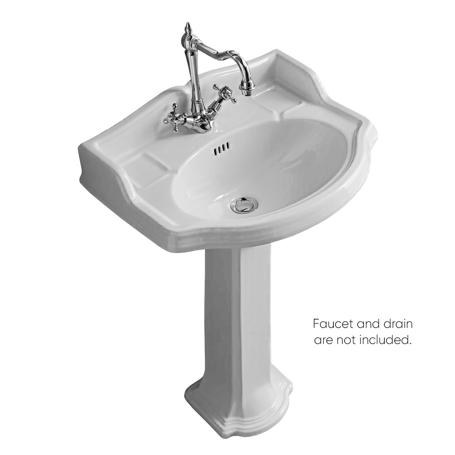 23" Traditional Pedestal with an Integrated small oval bowl, Backsplash, Dual Soap Ledges, and Decorative Trim