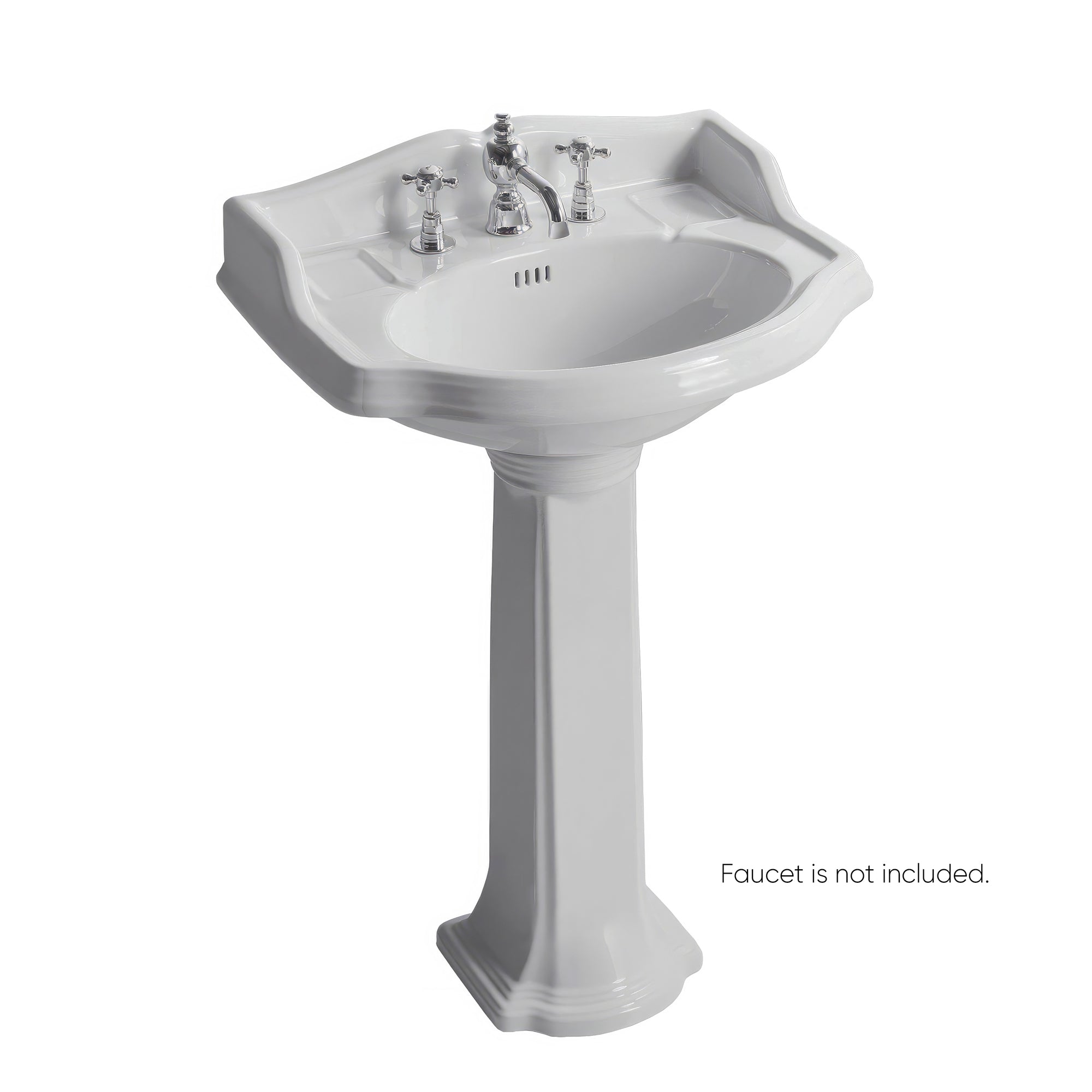 23" Traditional Pedestal with an Integrated small oval bowl, Backsplash, Dual Soap Ledges, and Decorative Trim