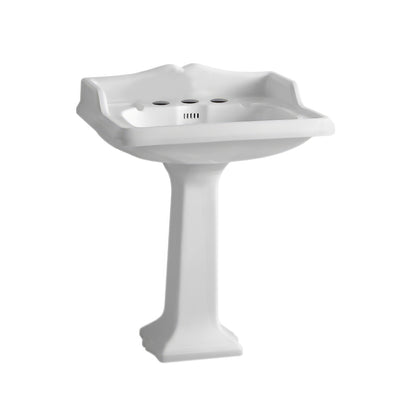 Traditional Pedestal with Large Rectangular Bowl, Backsplash, Dual Soap Ledges, Decorative Trim and Overflow