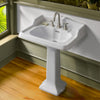 Traditional Pedestal with Large Rectangular Bowl, Backsplash, Dual Soap Ledges, Decorative Trim and Overflow