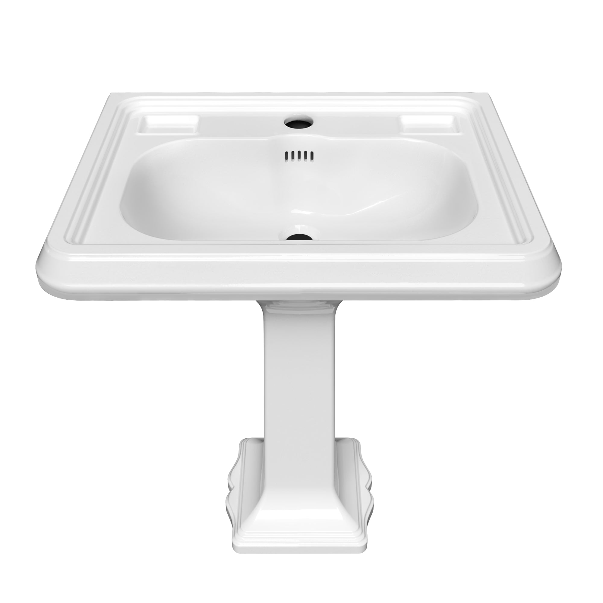 29" Traditional Pedestal Sink with Large Rectangular Bowl, Dual Soap Ledges, Overflow Control Rim and Overflow