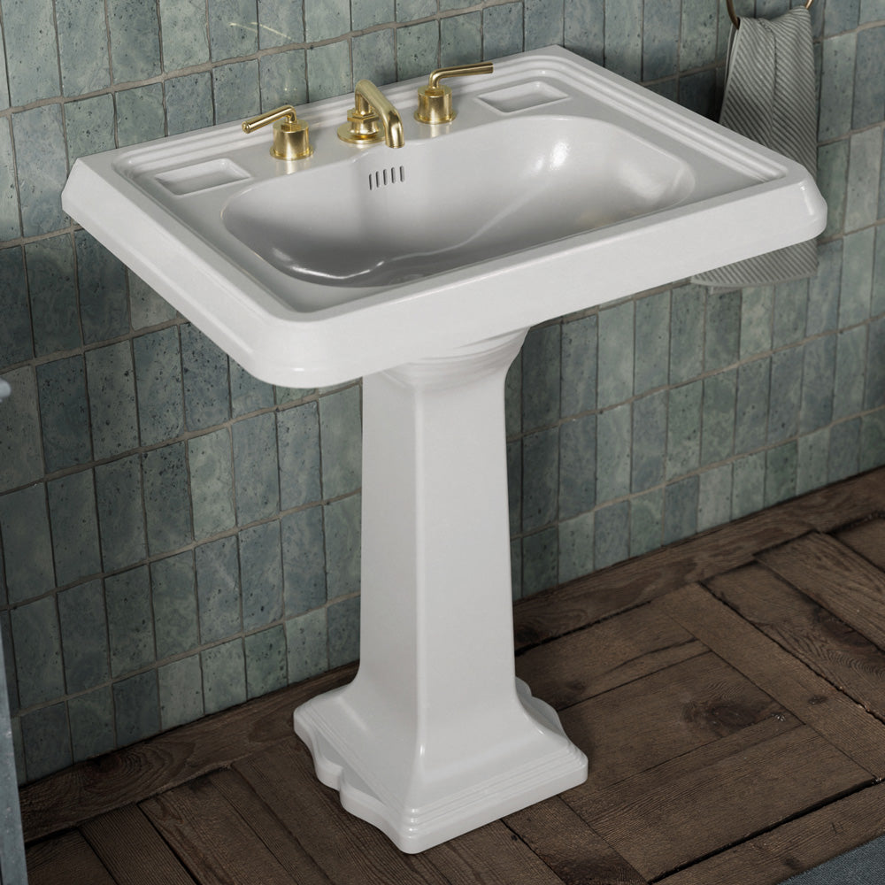 29" Traditional Pedestal Sink with Large Rectangular Bowl, Dual Soap Ledges, Overflow Control Rim and Overflow
