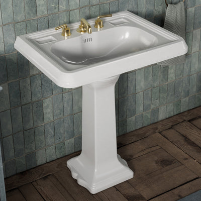 29" Traditional Pedestal Sink with Large Rectangular Bowl, Dual Soap Ledges, Overflow Control Rim and Overflow