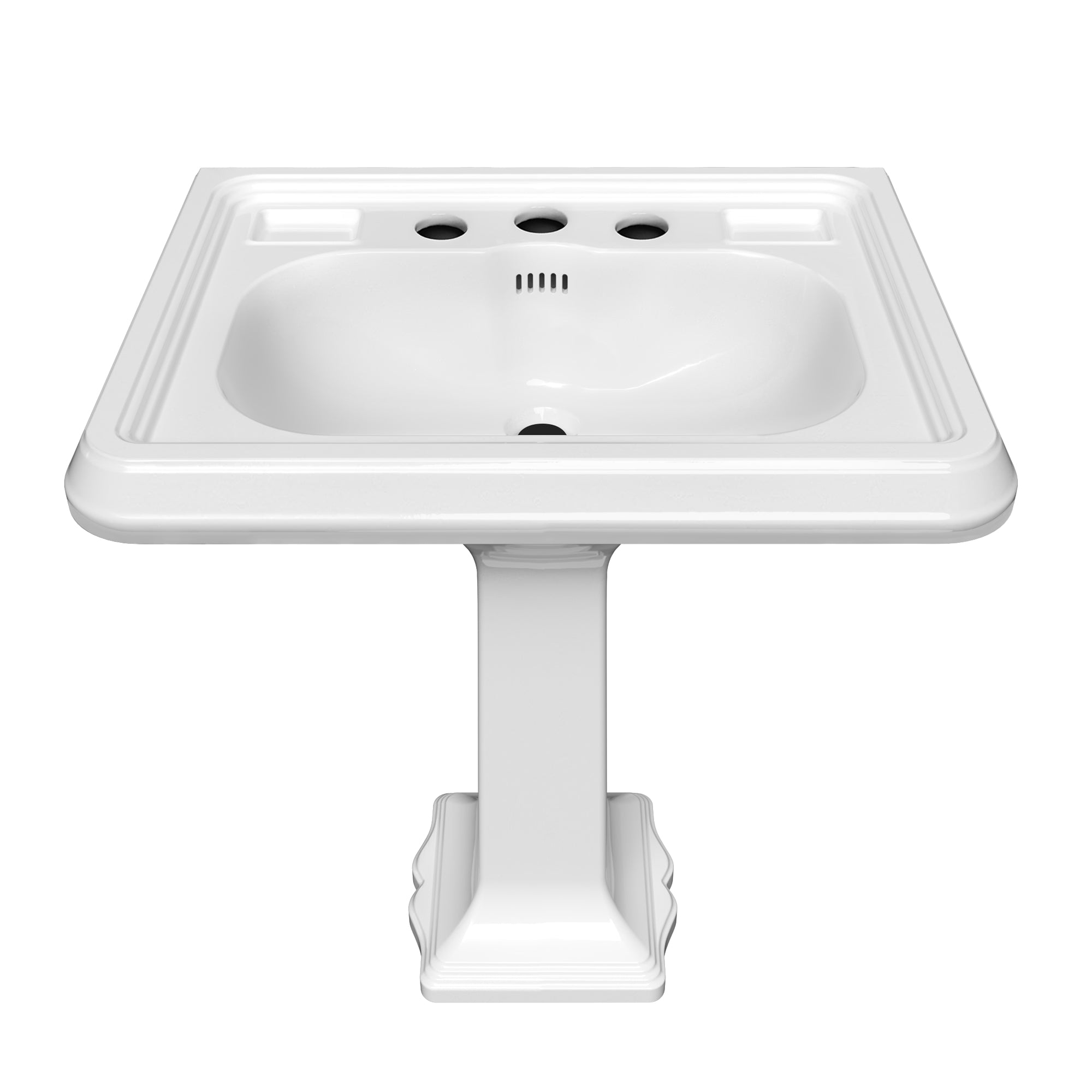 29" Traditional Pedestal Sink with Large Rectangular Bowl, Dual Soap Ledges, Overflow Control Rim and Overflow
