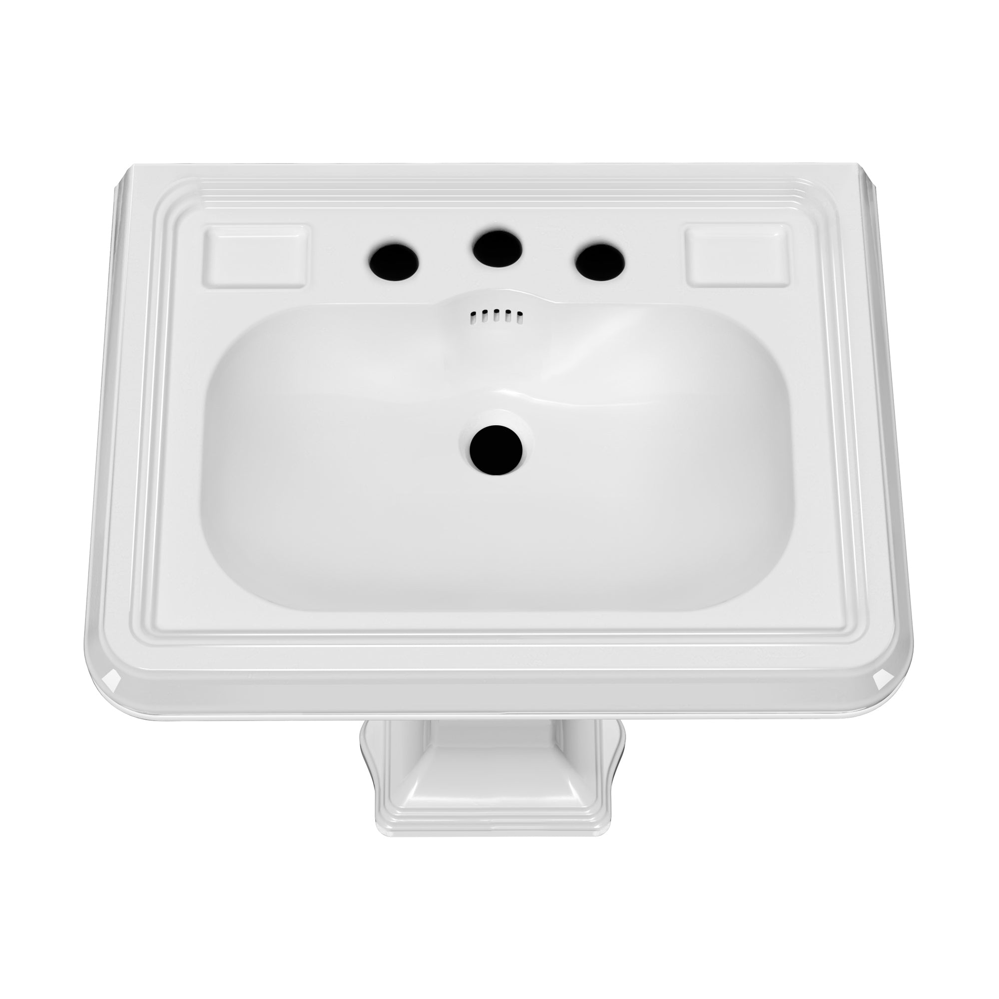 29" Traditional Pedestal Sink with Large Rectangular Bowl, Dual Soap Ledges, Overflow Control Rim and Overflow