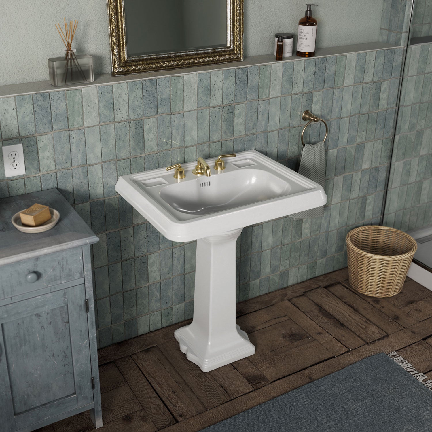 29" Traditional Pedestal Sink with Large Rectangular Bowl, Dual Soap Ledges, Overflow Control Rim and Overflow