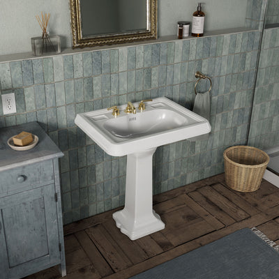 29" Traditional Pedestal Sink with Large Rectangular Bowl, Dual Soap Ledges, Overflow Control Rim and Overflow