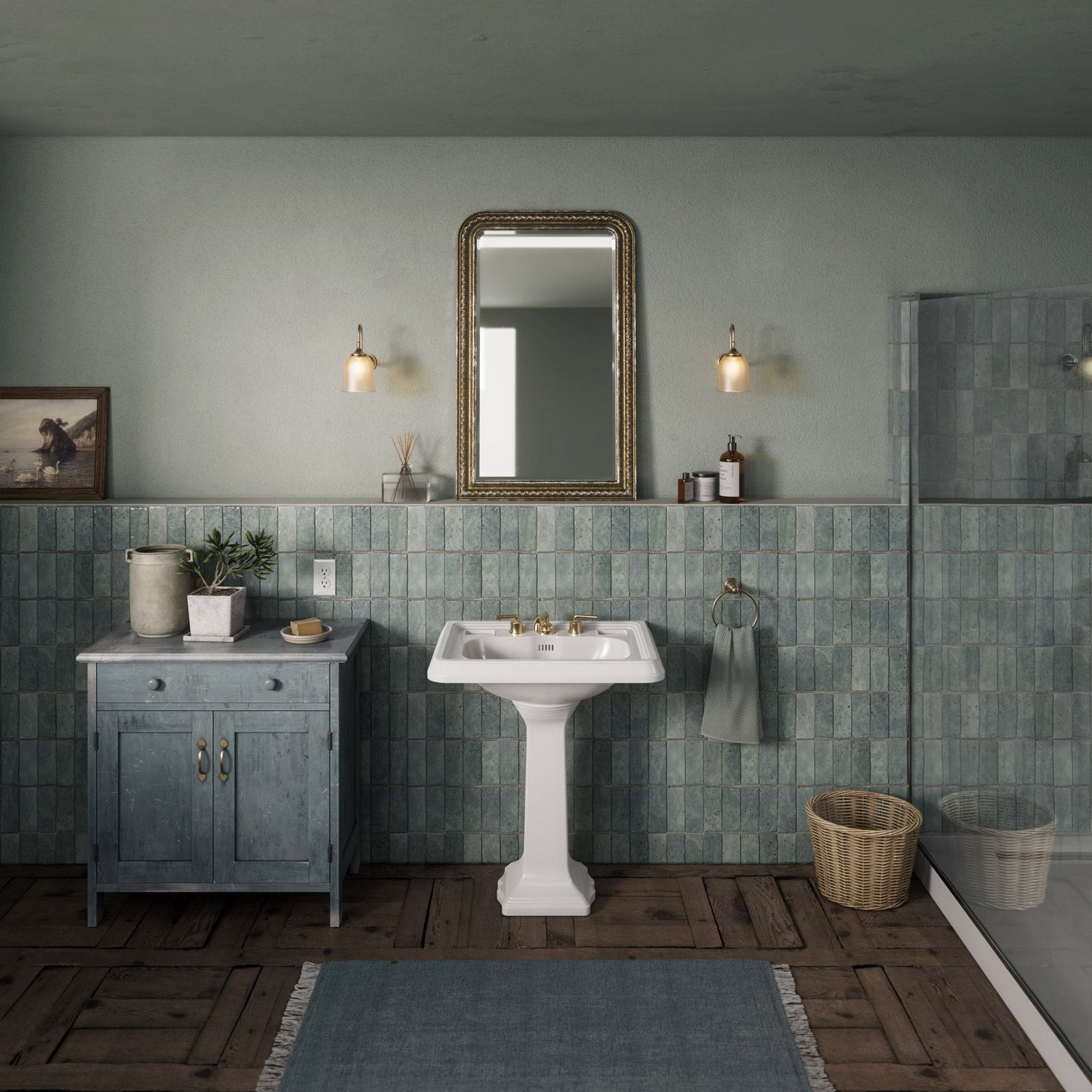 29" Traditional Pedestal Sink with Large Rectangular Bowl, Dual Soap Ledges, Overflow Control Rim and Overflow