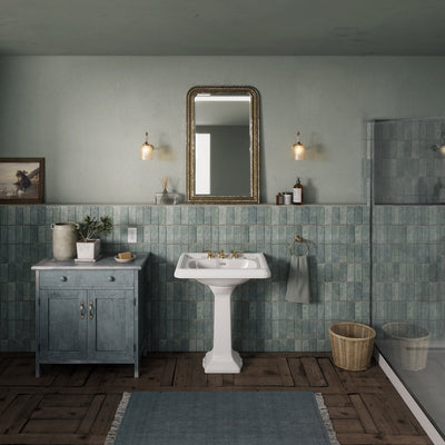 29" Traditional Pedestal Sink with Large Rectangular Bowl, Dual Soap Ledges, Overflow Control Rim and Overflow