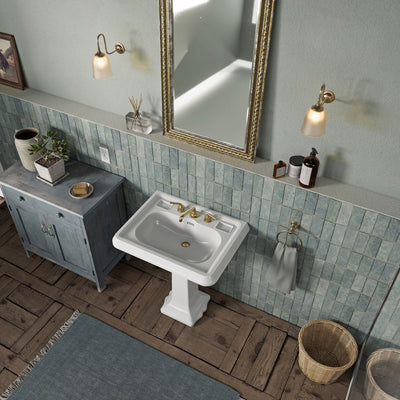 29" Traditional Pedestal Sink with Large Rectangular Bowl, Dual Soap Ledges, Overflow Control Rim and Overflow