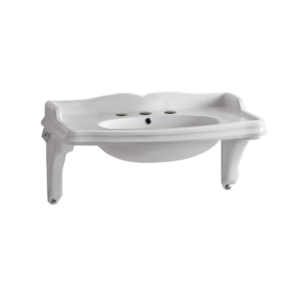 40" Large Rectangular Wall Mount Basin with Integrated Oval Bowl and Ceramic Shelf Supports