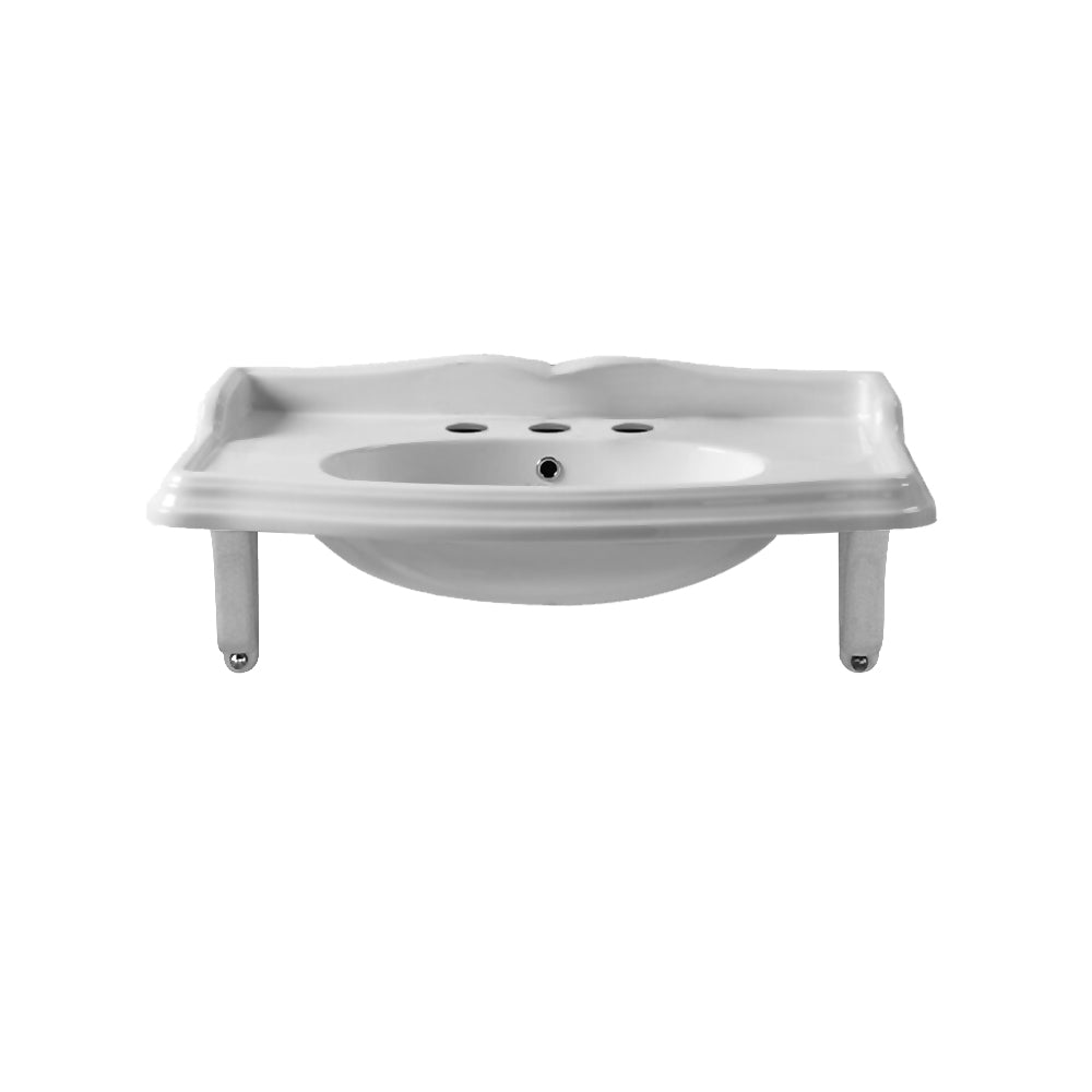 40" Large Rectangular Wall Mount Basin with Integrated Oval Bowl and Ceramic Shelf Supports