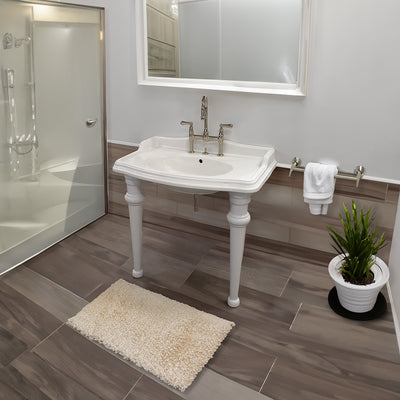 Rectangular Console Sink With Integrated Oval Bowl, Backsplash, Ceramic Leg Support and Overflow