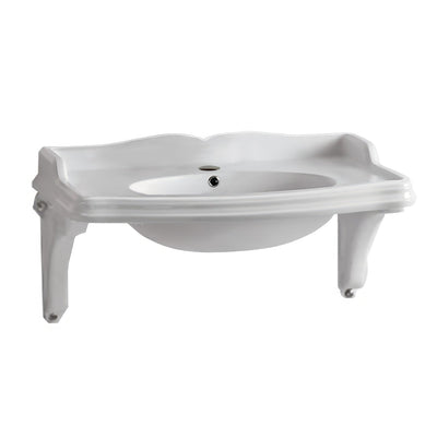 35" & 40" Large Traditional Wall Mount Basin with Integrated Oval Bowl and Ceramic Shelf Supports