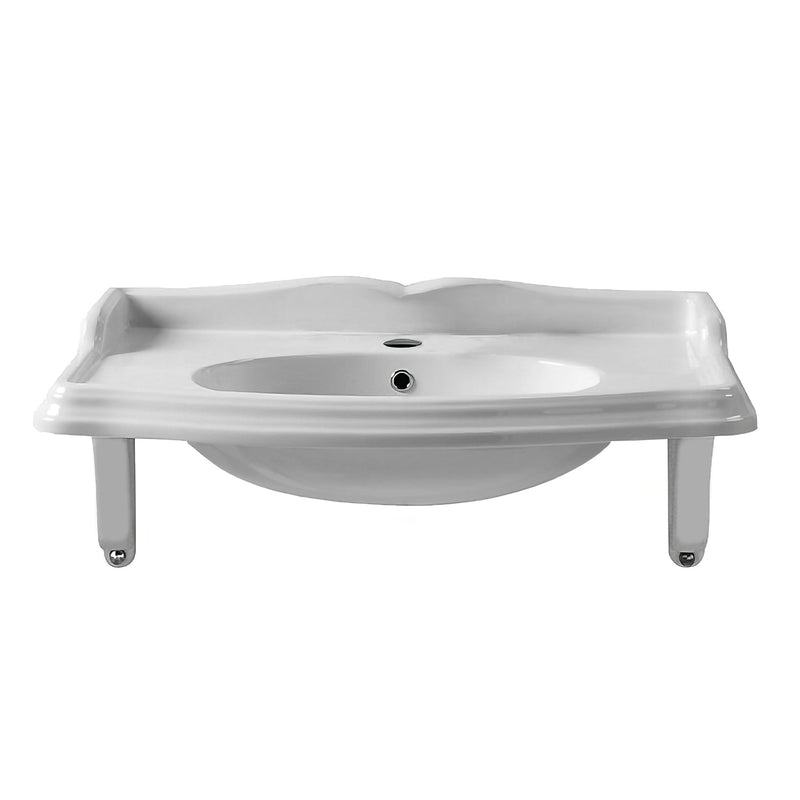 35" & 40" Large Traditional Wall Mount Basin with Integrated Oval Bowl and Ceramic Shelf Supports
