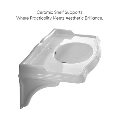 35" & 40" Large Traditional Wall Mount Basin with Integrated Oval Bowl and Ceramic Shelf Supports