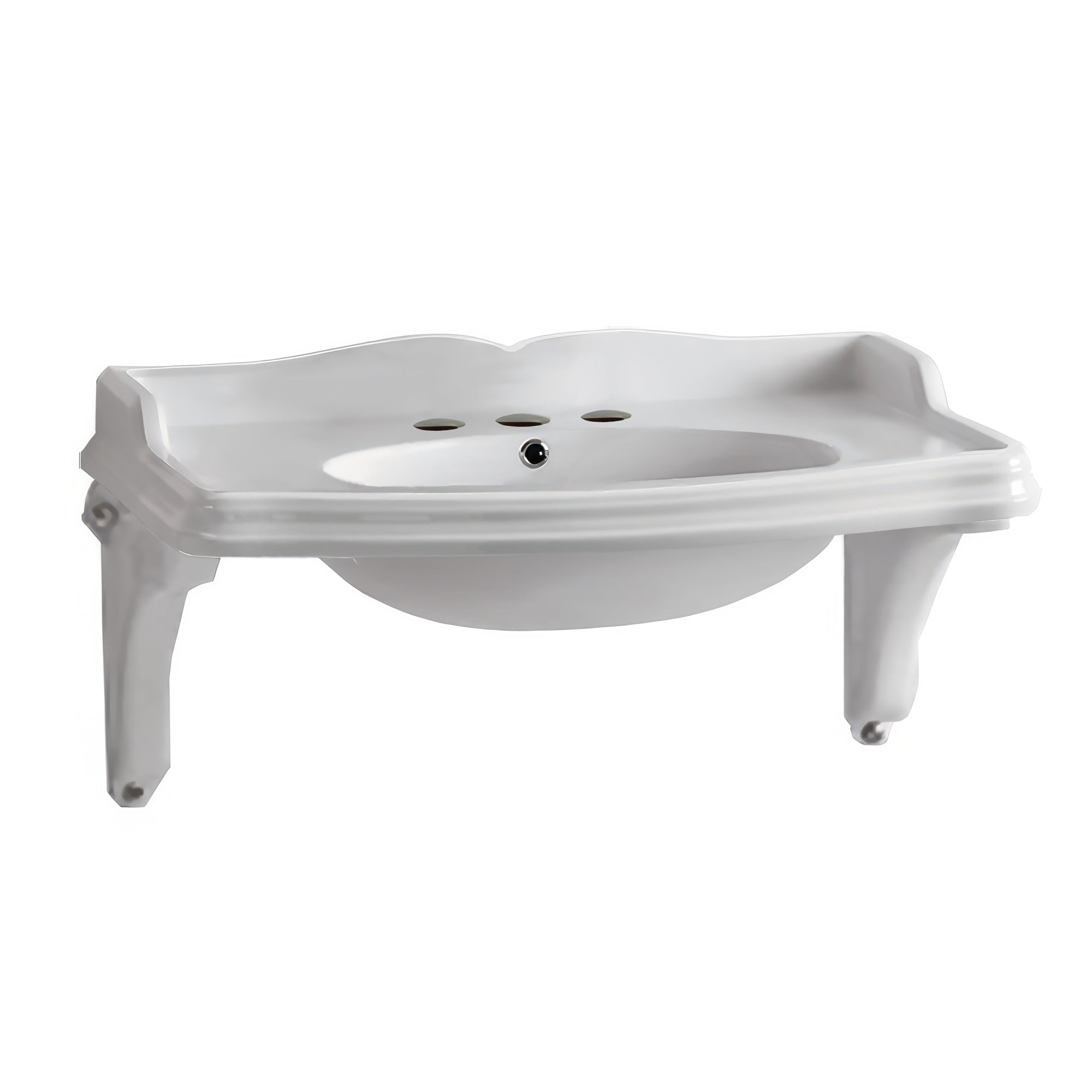 35" & 40" Large Traditional Wall Mount Basin with Integrated Oval Bowl and Ceramic Shelf Supports