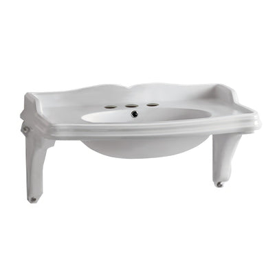 35" & 40" Large Traditional Wall Mount Basin with Integrated Oval Bowl and Ceramic Shelf Supports